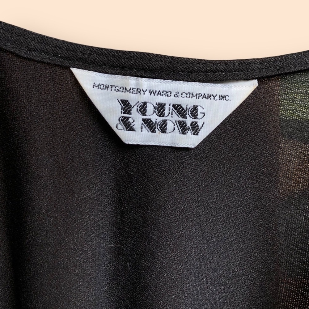 Vintage 70s Montgomery Ward & Co. Young & Now Black Sheer Embroidered Dress - Picture 4 of 12